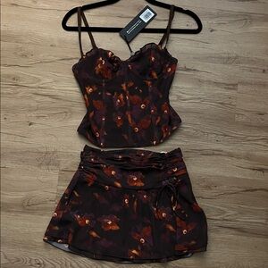 White Fox Boutique Dark Floral Skirt Set